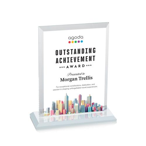 Corporate Awards - Crystal Awards - Denison Full Color White Rectangle Crystal Award