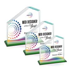 Fairmont Full Color Green Peak Crystal Award - Colored Glass Awards