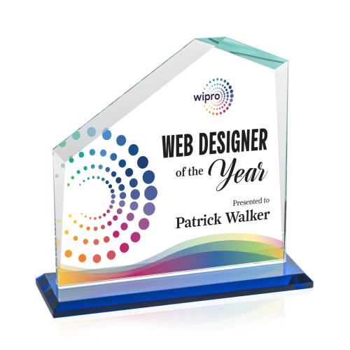 Corporate Awards - Crystal Awards - Fairmont Full Color Blue Peak Crystal Award