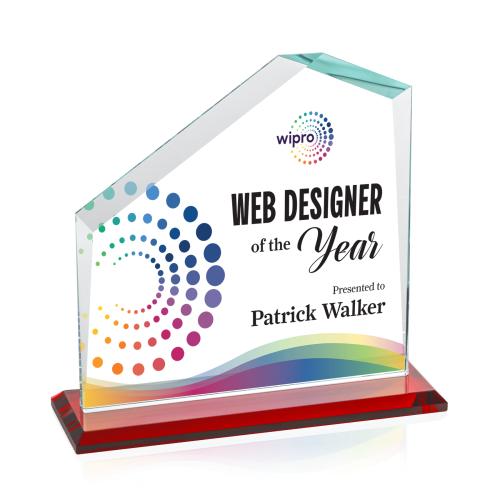 Corporate Awards - Crystal Awards - Fairmont Full Color Red Peak Crystal Award