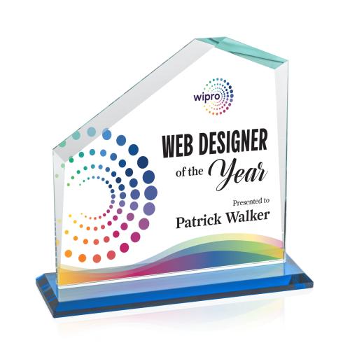 Corporate Awards - Crystal Awards - Fairmont Full Color Sky Blue Peak Crystal Award