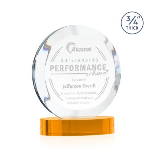Corporate Awards - Crystal Awards - Gibralter Amber on Alberton Base Circle Crystal Award