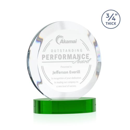 Corporate Awards - Crystal Awards - Gibralter Green on Alberton Base Circle Crystal Award