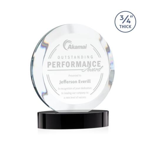 Corporate Awards - Crystal Awards - Gibralter Black on Alberton Base Circle Crystal Award