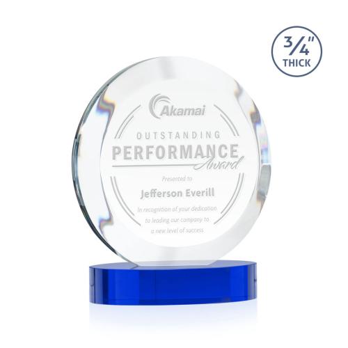 Corporate Awards - Crystal Awards - Gibralter Blue on Alberton Base Circle Crystal Award