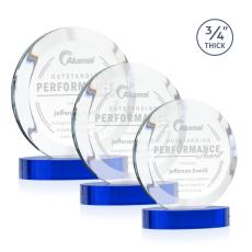 Gibralter Blue on Alberton Base Circle Crystal Award - Corporate Awards