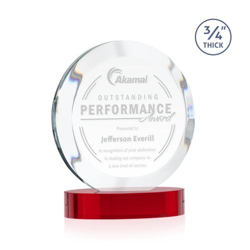 Corporate Awards - Crystal Awards - Gibralter Red on Alberton Base Circle Crystal Award