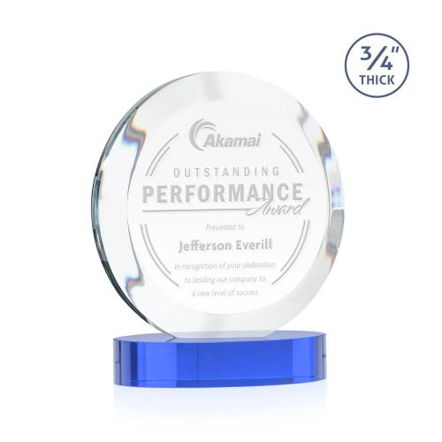 Corporate Awards - Crystal Awards - Gibralter Sky Blue on Alberton Base Circle Crystal Award