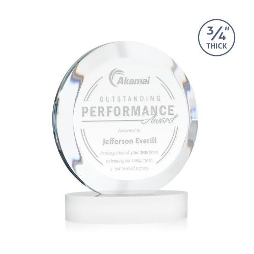 Corporate Awards - Crystal Awards - Gibralter White on Alberton Base Circle Crystal Award