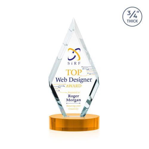 Corporate Awards - Crystal Awards - Richmond Full Color Amber on Alberton Base Crystal Award