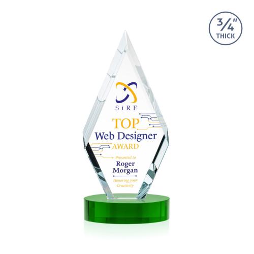 Corporate Awards - Crystal Awards - Richmond Full Color Green on Alberton Base Crystal Award