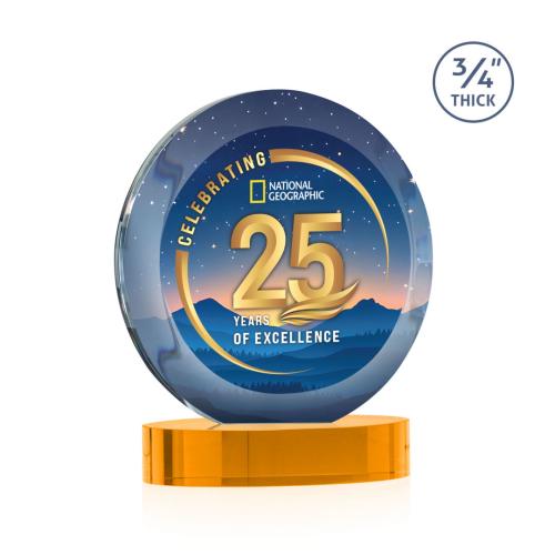 Corporate Awards - Crystal Awards - Gibralter Vividprint™ Amber on Alberton Base Circle Crystal Award