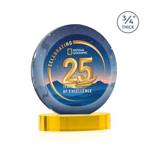 Corporate Awards - Crystal Awards - Gibralter Vividprint™ Gold on Alberton Base Circle Crystal Award