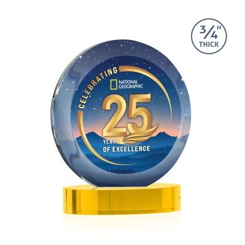 Corporate Awards - Crystal Awards - Gibralter Vividprint&trade; Gold on Alberton Base Circle Crystal Award