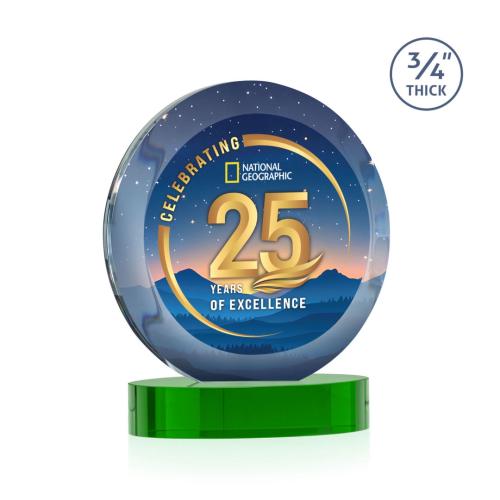 Corporate Awards - Crystal Awards - Gibralter Vividprint™ Green on Alberton Base Circle Crystal Award