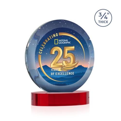 Corporate Awards - Crystal Awards - Gibralter Vividprint™ Red on Alberton Base Circle Crystal Award