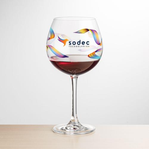 Corporate Recognition Gifts - Etched Barware - Wine Glasses - Burlington Burgundy Wine - Full Color