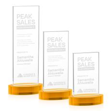 Heathrow Amber on Alberton Base Rectangle Crystal Award - Colored Glass Awards