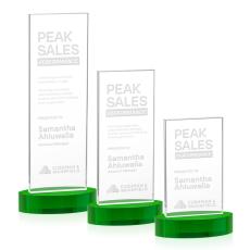 Heathrow Green on Alberton Base Rectangle Crystal Award - Colored Glass Awards