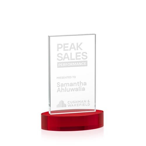 Corporate Awards - Crystal Awards - Heathrow Red on Alberton Base Rectangle Crystal Award