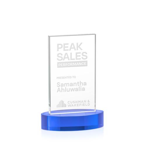 Corporate Awards - Crystal Awards - Heathrow Sky Blue on Alberton Base Rectangle Crystal Award