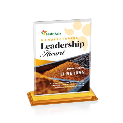 Corporate Awards - Crystal Awards - Vitalia Full Color Amber Rectangle Crystal Award