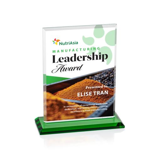 Corporate Awards - Crystal Awards - Vitalia Full Color Green Rectangle Crystal Award