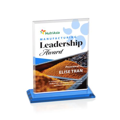 Corporate Awards - Crystal Awards - Vitalia Full Color Sky Blue Rectangle Crystal Award