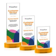 Heathrow Full Color Amber on Alberton Base Rectangle Crystal Award - Corporate Awards