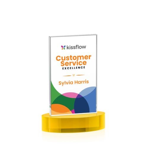 Corporate Awards - Crystal Awards - Heathrow Full Color Gold on Alberton Base Rectangle Crystal Award