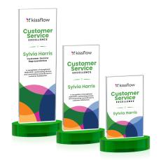 Heathrow Full Color Green on Alberton Base Rectangle Crystal Award - Corporate Awards