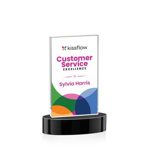 Corporate Awards - Crystal Awards - Heathrow Full Color Black on Alberton Base Rectangle Crystal Award