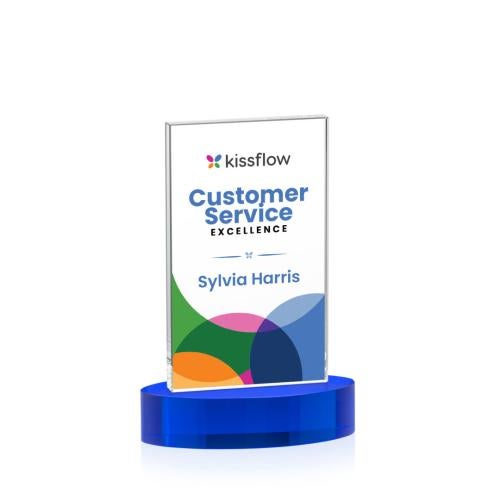 Corporate Awards - Crystal Awards - Heathrow Full Color Blue on Alberton Base Rectangle Crystal Award