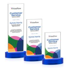 Heathrow Full Color Blue on Alberton Base Rectangle Crystal Award - Colored Crystal