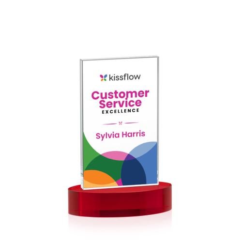 Corporate Awards - Crystal Awards - Heathrow Full Color Red on Alberton Base Rectangle Crystal Award