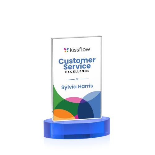 Corporate Awards - Crystal Awards - Heathrow Full Color Sky Blue on Alberton Base Rectangle Crystal Award