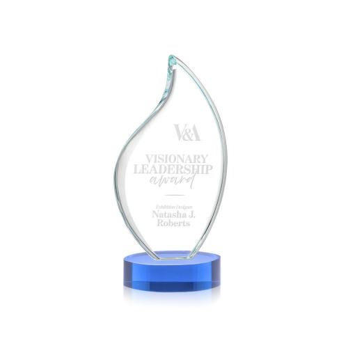 Corporate Awards - Crystal Awards - Odessy Sky Blue on Alberton Base Flame Crystal Award