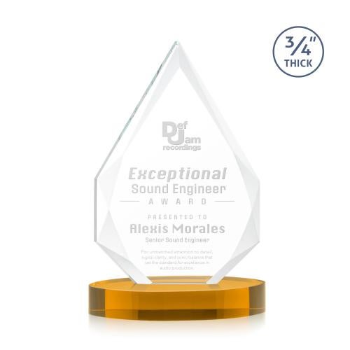 Corporate Awards - Crystal Awards - Hawthorne Amber on Alberton Base Peak Crystal Award