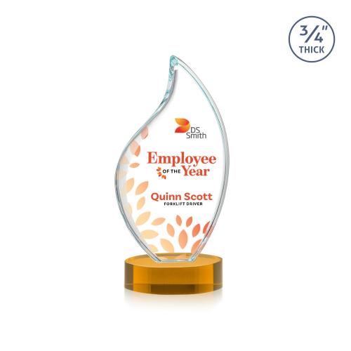 Corporate Awards - Crystal Awards - Odessy Full Color Amber on Alberton Base Flame Crystal Award