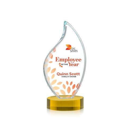 Corporate Awards - Crystal Awards - Odessy Full Color Gold on Alberton Base Flame Crystal Award
