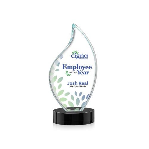 Corporate Awards - Crystal Awards - Odessy Full Color Black on Alberton Base Flame Crystal Award