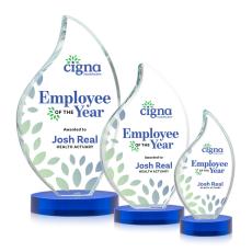 Odessy Full Color Blue on Alberton Base Flame Crystal Award - Colored Glass Awards