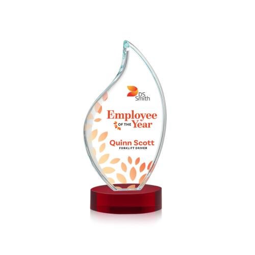 Corporate Awards - Crystal Awards - Odessy Full Color Red on Alberton Base Flame Crystal Award