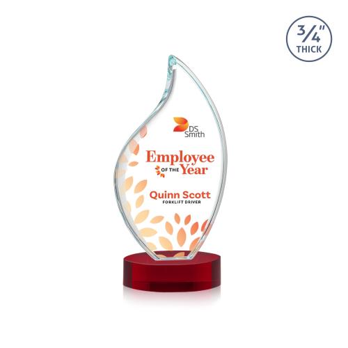Corporate Awards - Crystal Awards - Odessy Full Color Red on Alberton Base Flame Crystal Award