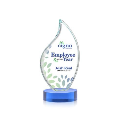 Corporate Awards - Crystal Awards - Odessy Full Color Sky Blue on Alberton Base Flame Crystal Award