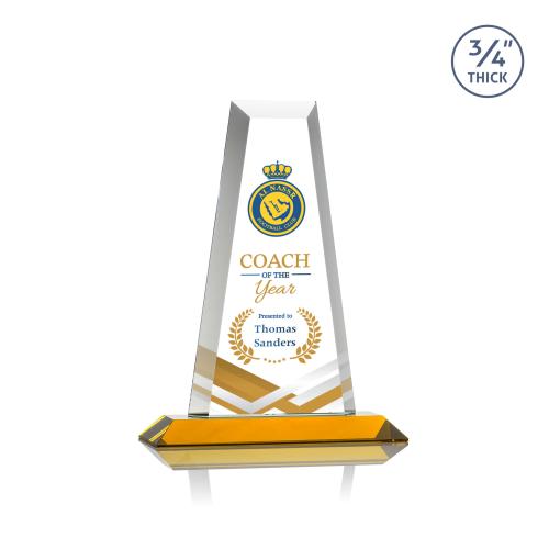 Corporate Awards - Crystal Awards - Imperial Full Color Amber Obelisk Crystal Award