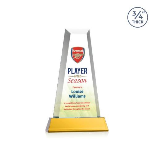 Corporate Awards - Crystal Awards - Imperial Full Color Amber on Newhaven Base Obelisk Crystal Award