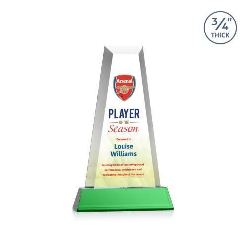 Corporate Awards - Crystal Awards - Imperial Full Color Green on Newhaven Base Obelisk Crystal Award