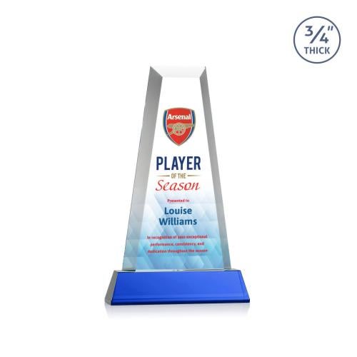 Corporate Awards - Crystal Awards - Imperial Full Color Blue on Newhaven Base Obelisk Crystal Award