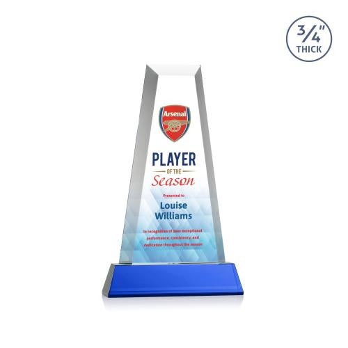 Corporate Awards - Crystal Awards - Imperial Full Color Blue on Newhaven Base Obelisk Crystal Award